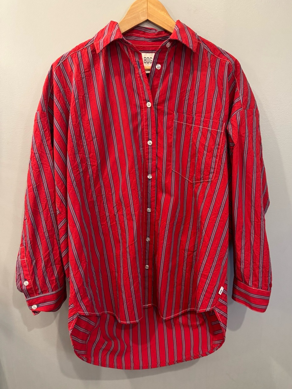 BDG Red Shirt with Purple and Gray Stripes - Picture 2 of 5